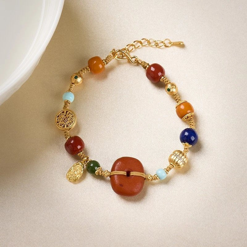 Multi-Gemstone Braided Bracelet | “Perfect Harmony” Series, Natural Amber & 925 Gold-Plated Silver