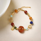 Multi-Gemstone Braided Bracelet | “Perfect Harmony” Series, Natural Amber & 925 Gold-Plated Silver