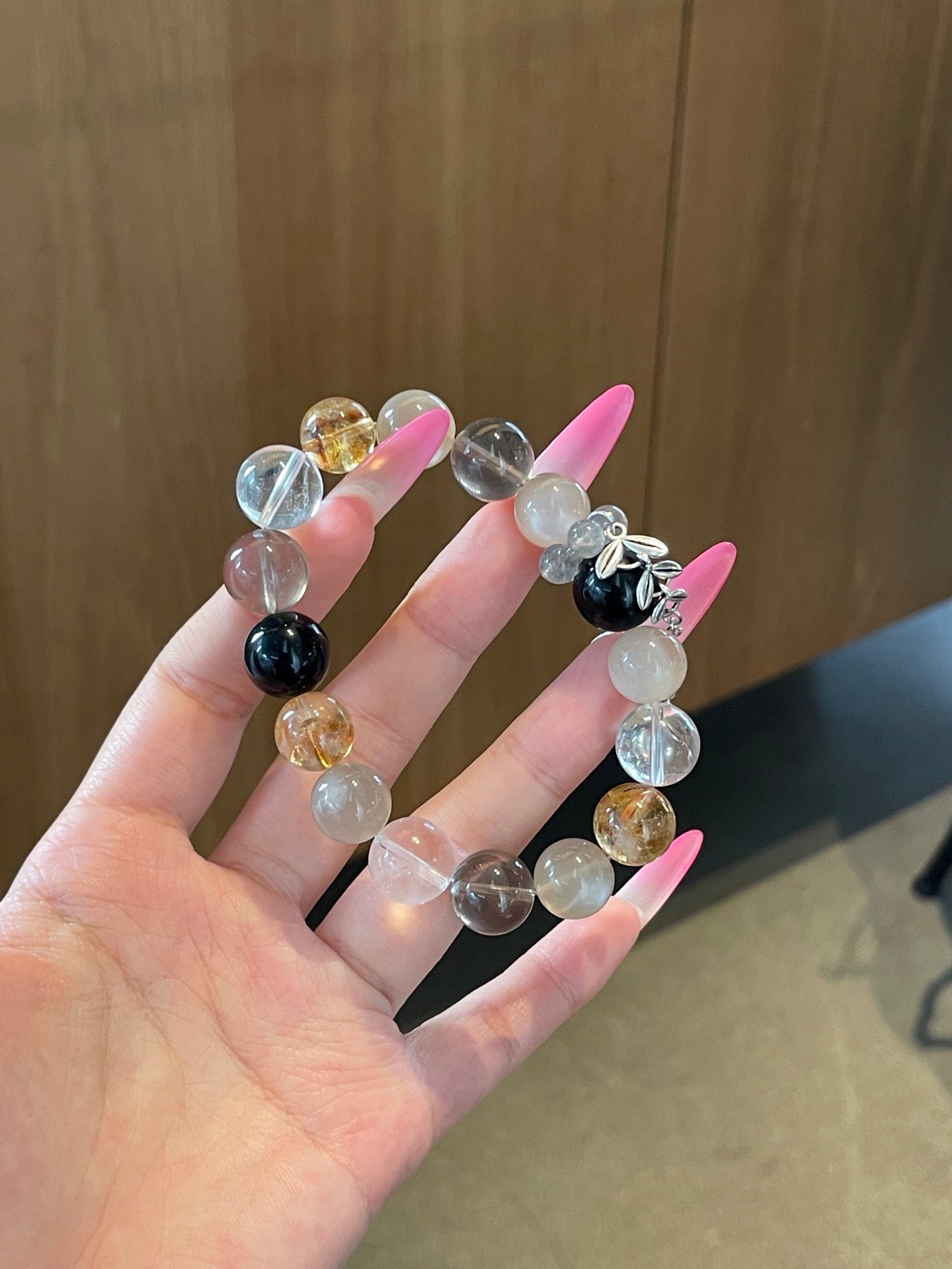 Starlit Galaxy – Starry Backbone, Obsidian, Smoky Quartz Crystals Bracelet