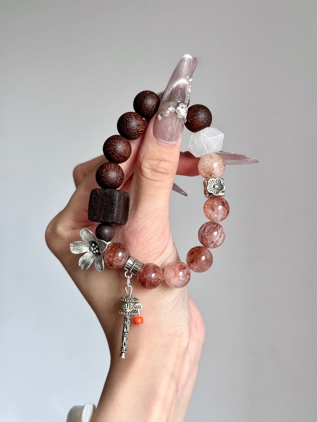 Rosemary – Black Gold Super Seven, Agarwood & White Phantom Crystal Bracelet