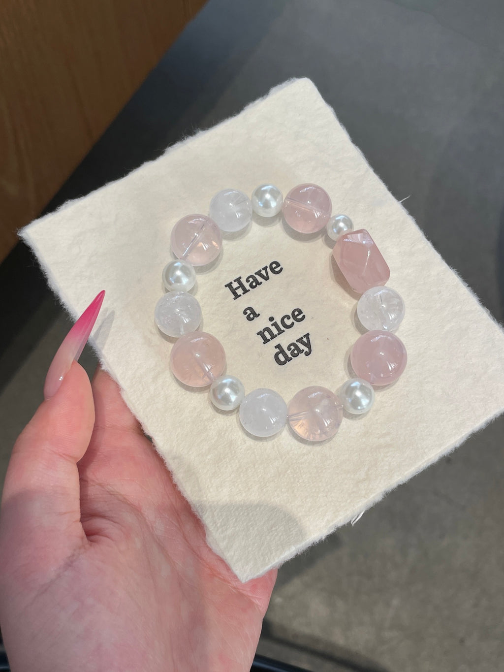 「Pink Ballet」 Crystal Bracelet | Rose Quartz, Mother of Pearl & White Phantom | 8–15mm