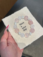 「Pink Ballet」 Crystal Bracelet | Rose Quartz, Mother of Pearl & White Phantom | 8–15mm