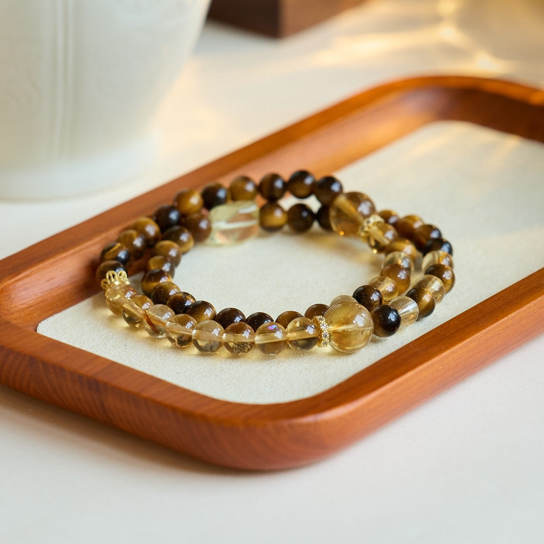 Golden Dawn 2.0 Bracelet | Faceted Citrine, 6mm Yellow Serpentine & Tiger’s Eye Double-Layer
