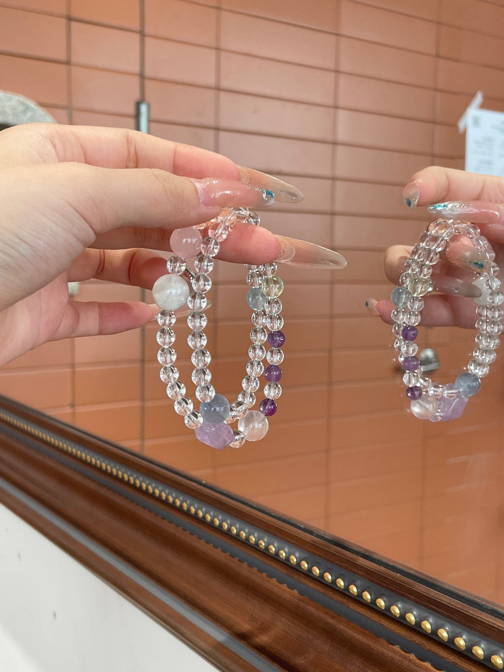 Snow Sakura Crystal Bracelet | Amethyst, Fluorite, Rose Quartz & Aquamarine | 6–12mm Beads