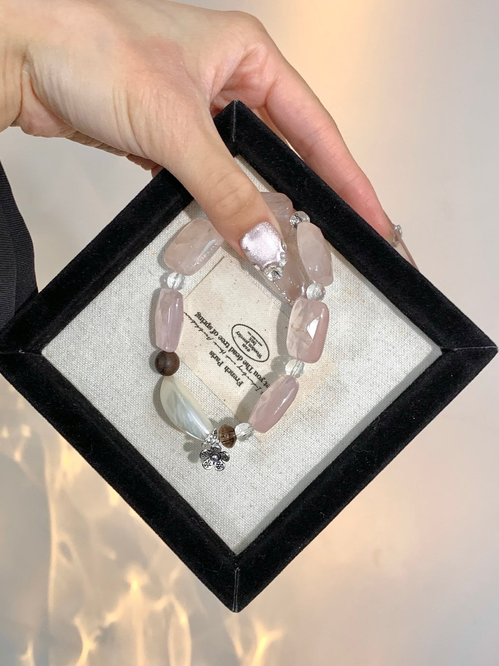 Pink Mailbox – Rose Quartz, Smoky Quartz & Agarwood Crystal Bracelet