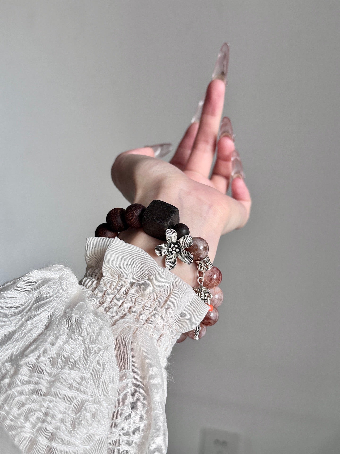 Rosemary – Black Gold Super Seven, Agarwood & White Phantom Crystal Bracelet