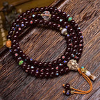 108 Natural Bodhi Mala Beads – Cinnabar Inlaid Star & Moon Beads bracelet necklace