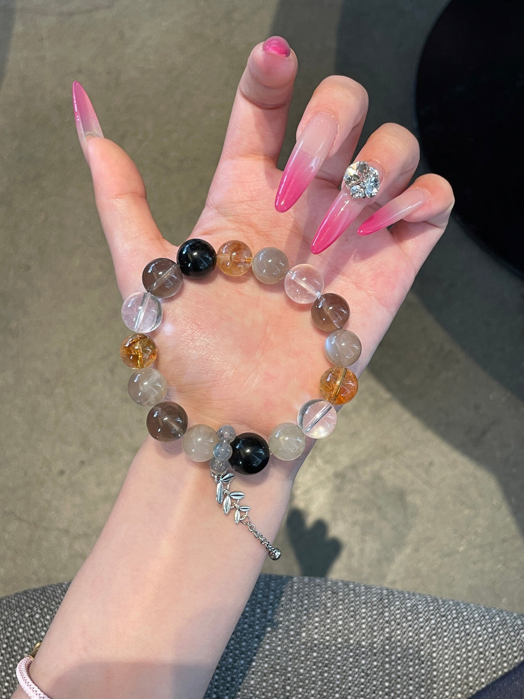 Starlit Galaxy – Starry Backbone, Obsidian, Smoky Quartz Crystals Bracelet