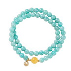6mm Aquamarine & Natural Amber Double-Layer Bracelet | Hollow Fu Charm