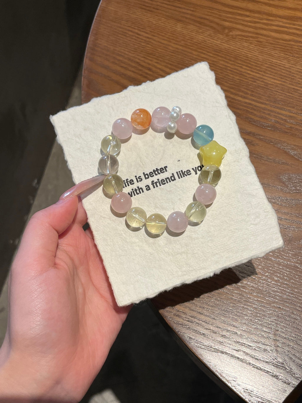 “Ice Toast” Crystal Bracelet | Lemon Quartz, Aquamarine, Rose Quartz & Amber 12mm