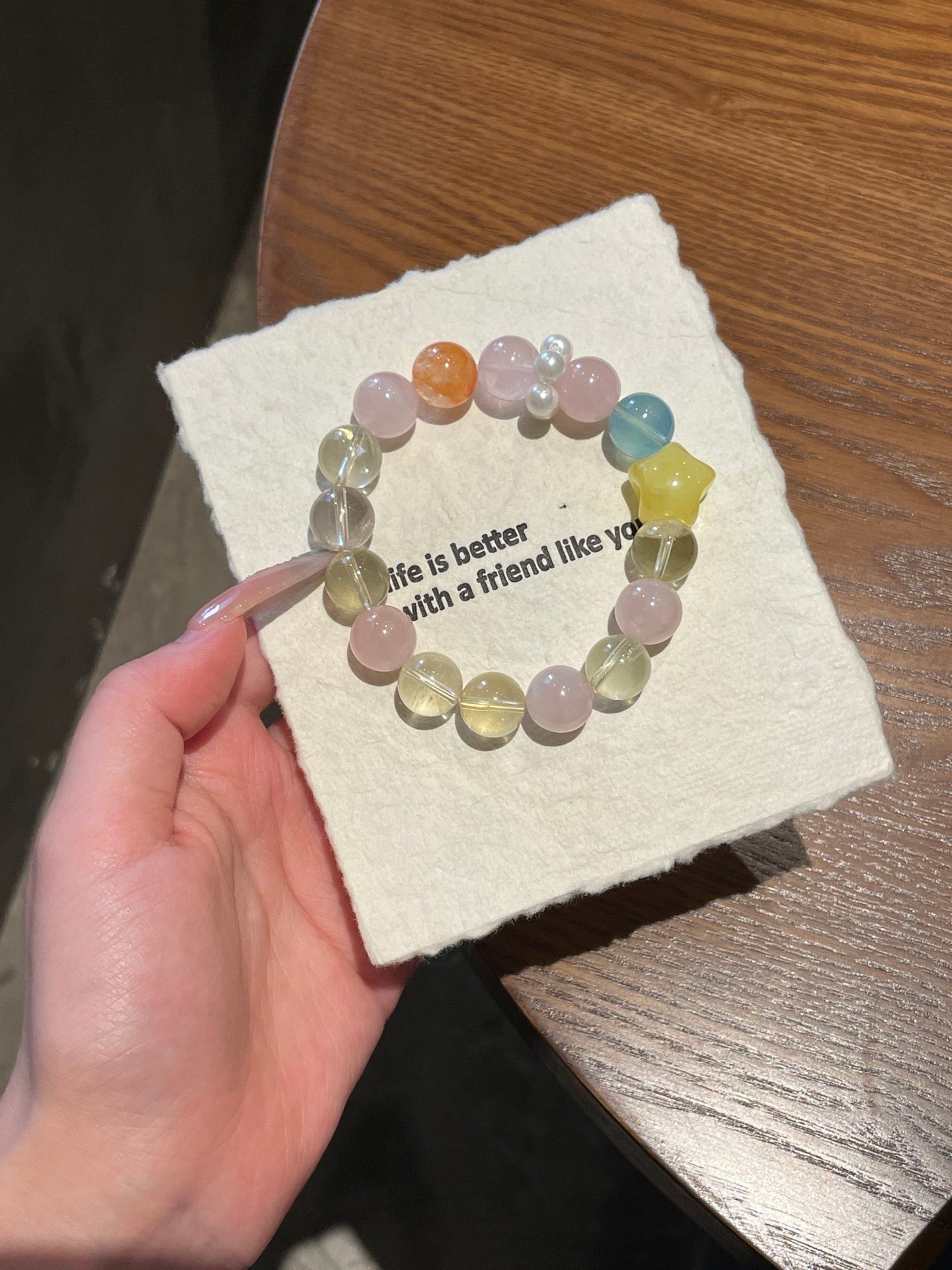 “Ice Toast” Crystal Bracelet | Lemon Quartz, Aquamarine, Rose Quartz & Amber 12mm