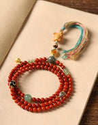 Red Agate 6mm Bracelet /Necklace| Bodhi & Dzi Spacer Beads, Ethnic Buddhist Mala Jewelry for Zodiac Year
