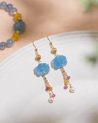Natural Aquamarine & Bicolor Tourmaline Tassel Earrings | 14k Gold-Filled Chain