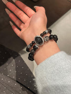 Double-Layer Silver Obsidian Bracelet | 10mm & 6mm Beads