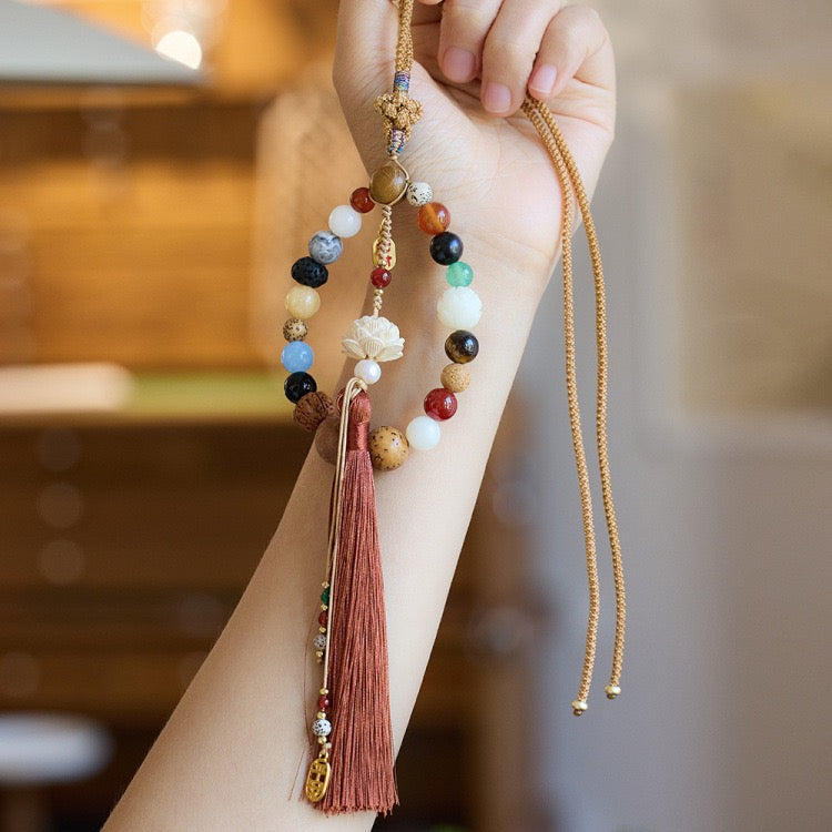 Temple-Style 18 Bodhi Bead Pendant · Multigem Buddhist Car Rosary with Gift Box