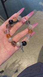 Starlit Galaxy – Starry Backbone, Obsidian, Smoky Quartz Crystals Bracelet