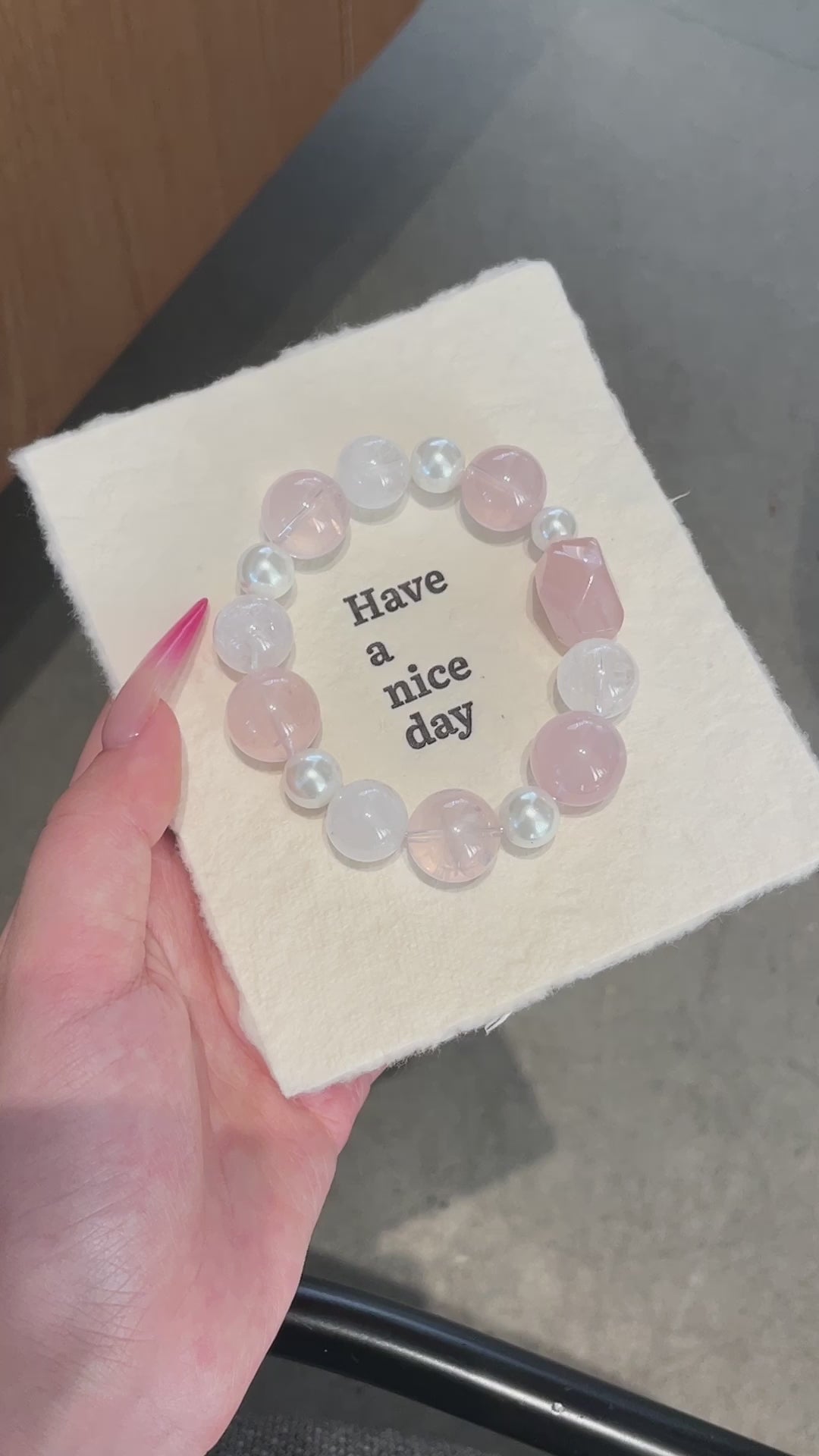 「Pink Ballet」 Crystal Bracelet | Rose Quartz, Mother of Pearl & White Phantom | 8–15mm