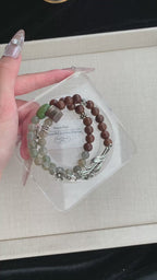 Evergreen – Green Phantom, Sandalwood & Turquoise Crystal Double Bracelet